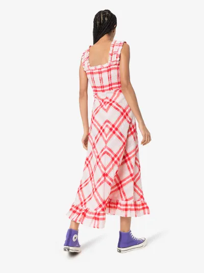 ganni red check dress