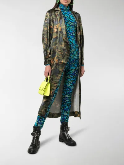 GANNI Floral-print mesh leggings blue 