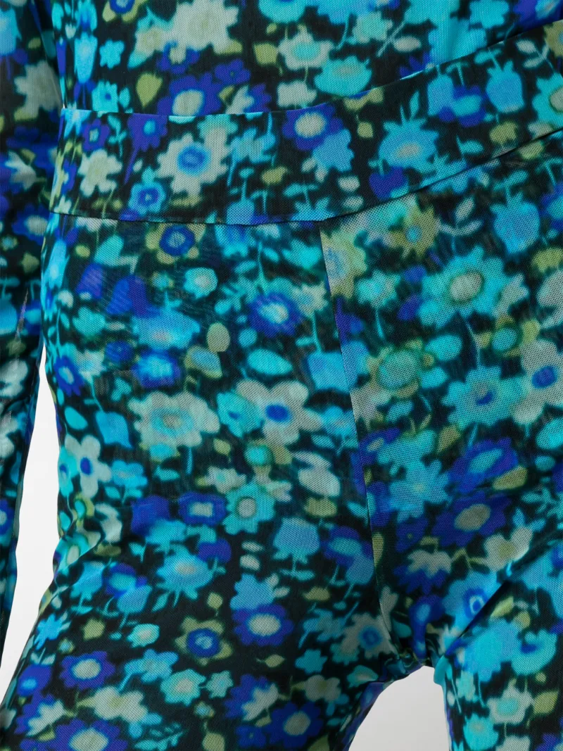 GANNI Floral-print mesh leggings blue 