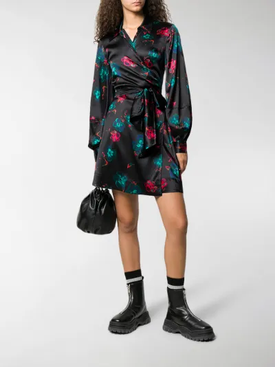 ganni floral print wrap dress