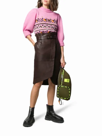 Ganni brown leather skirt sale