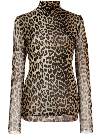 GANNI leopard-print long-sleeve top 