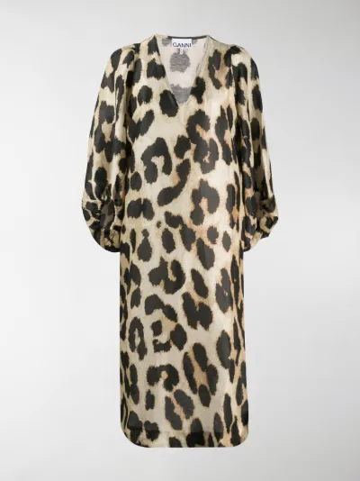 ganni leopard midi dress