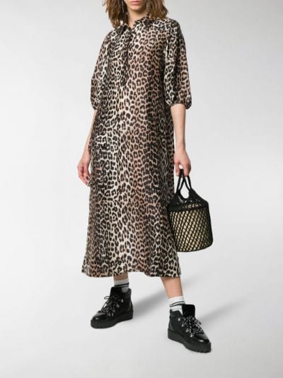 ganni leopard shirt dress