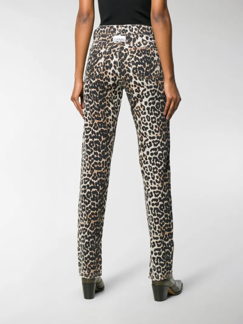 GANNI leopard slim-fit jeans neutrals | MODES