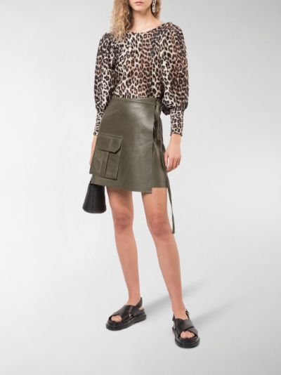 ganni leather wrap skirt