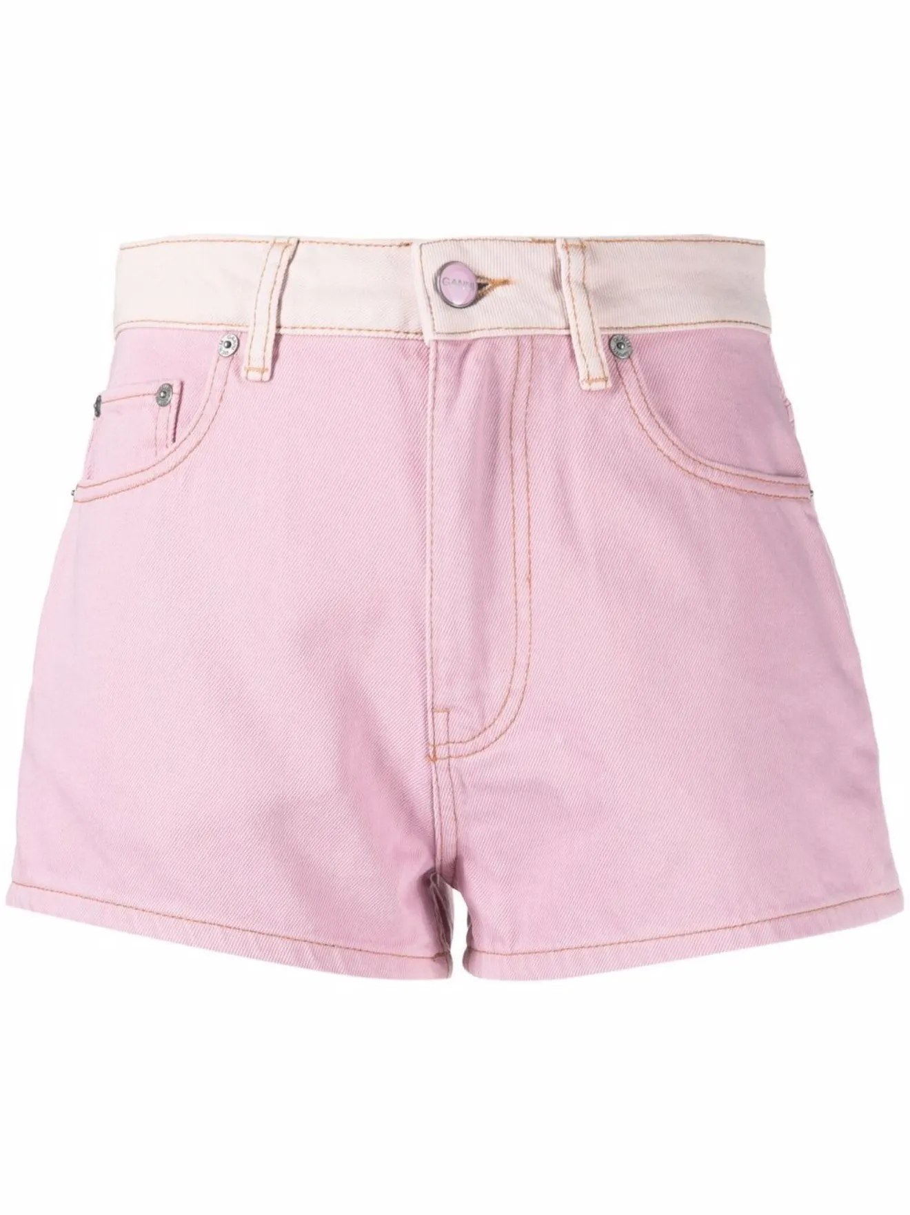GANNI overdyed panelled denim shorts pink | MODES