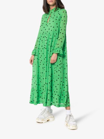 ganni green polka dot dress