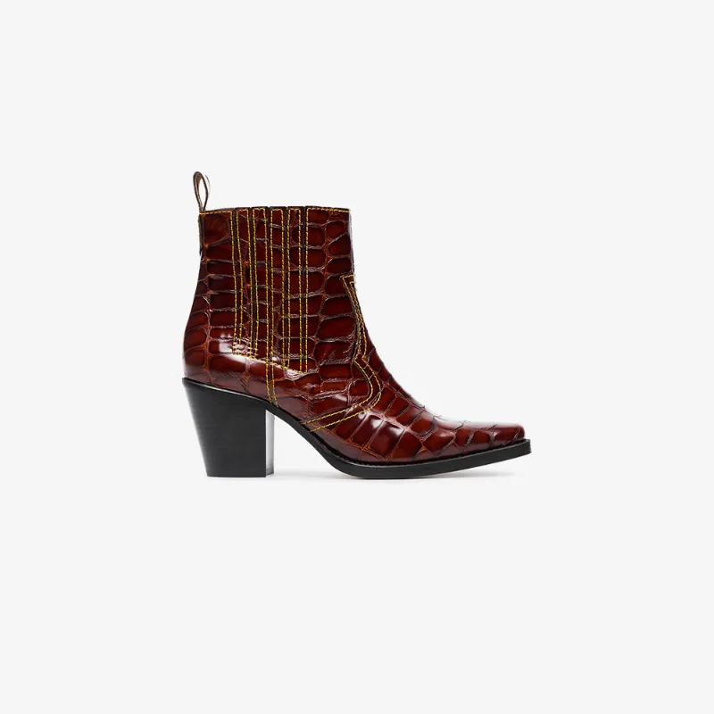ganni red cowboy boots