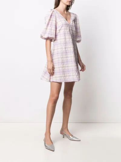 ganni seersucker check mini dress