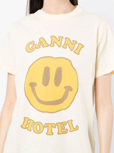 GANNI smiley-print Organic Cotton t-shirt - Farfetch