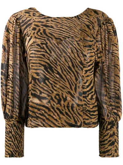 Ganni Tiger-print Long-sleeve Rashguard In Lime Tiger womens fashion 36. Pre owned con