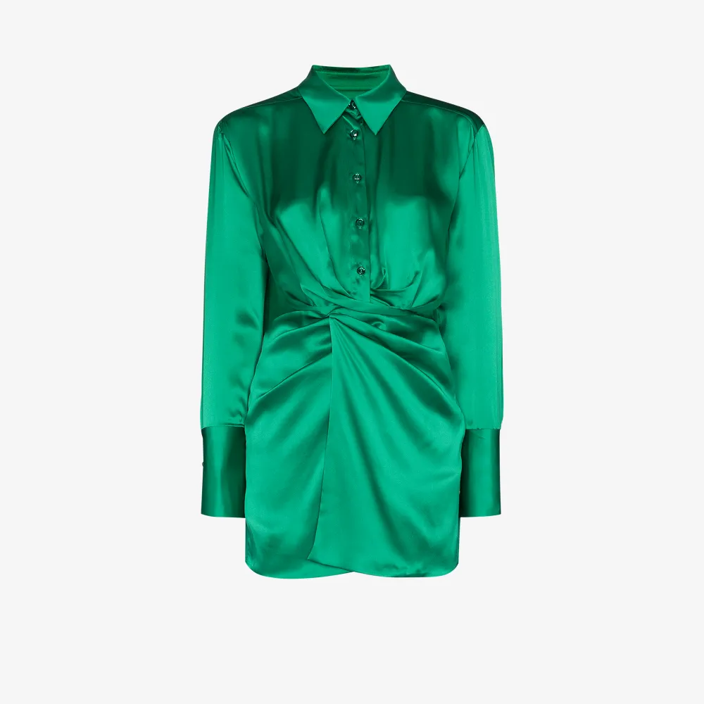 green silk shirt dress