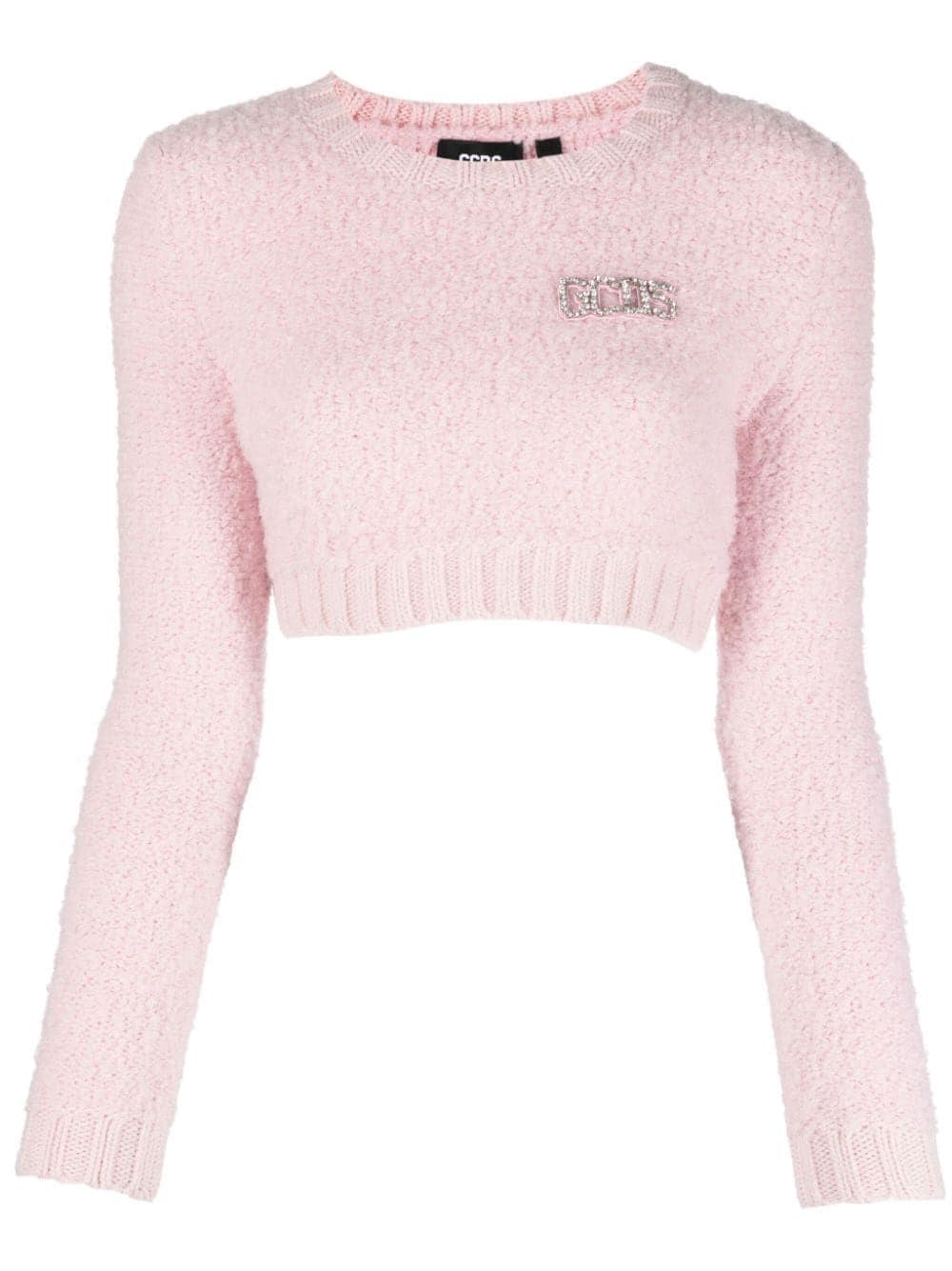 Area Heart Crystal-embellished Wool Crop Top in Pink