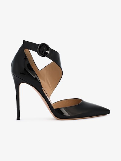 Gianvito Rossi Black Patent Asymmetric Strap 110 Heels | Browns