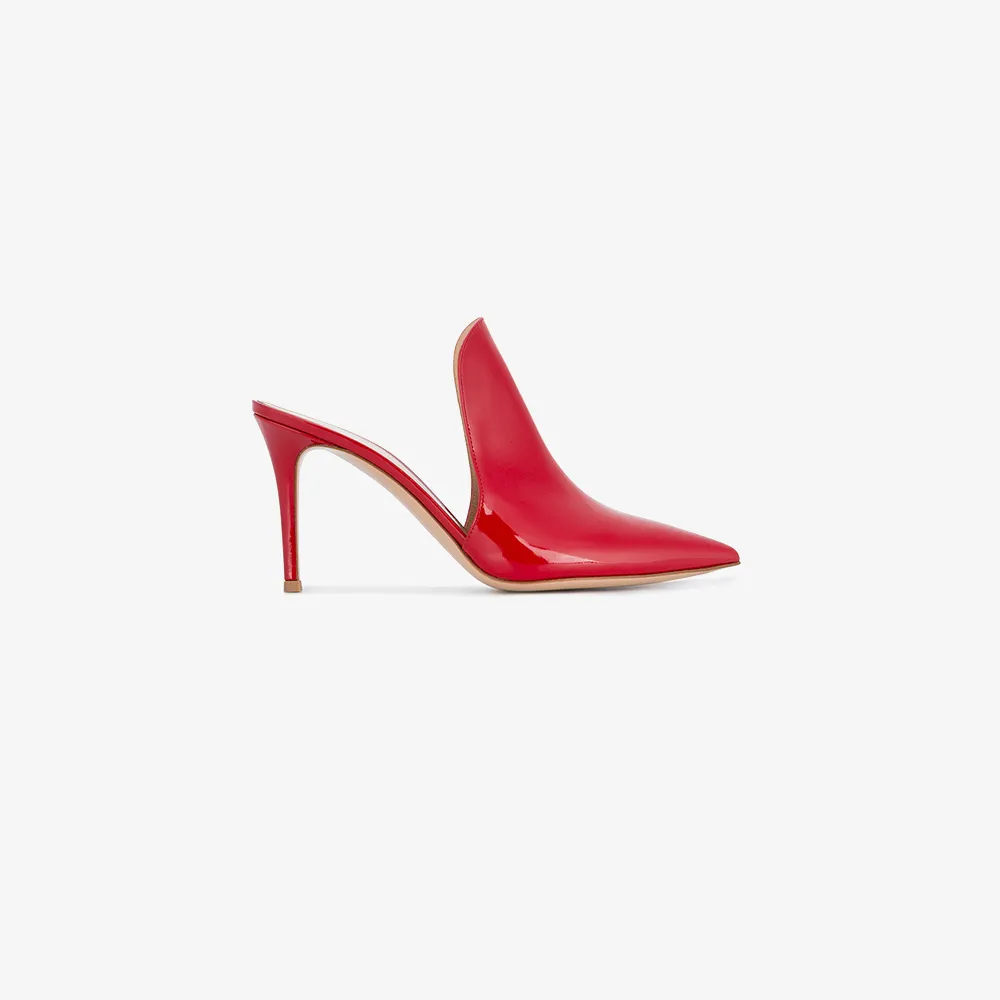 red pointed mules