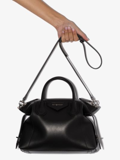 small black leather tote