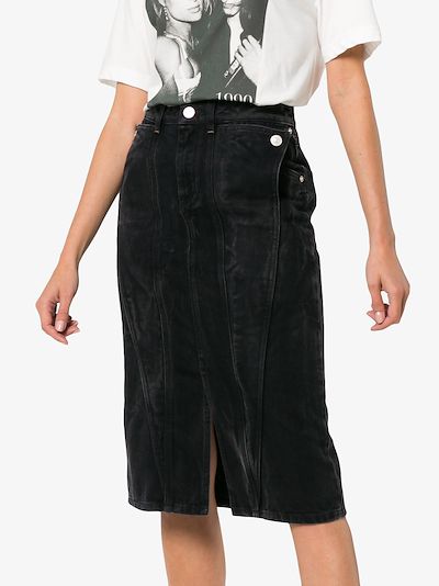 high waist panelled knee length denim skirt展示图