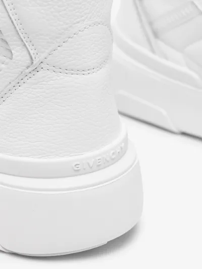 white leather high top sneakers