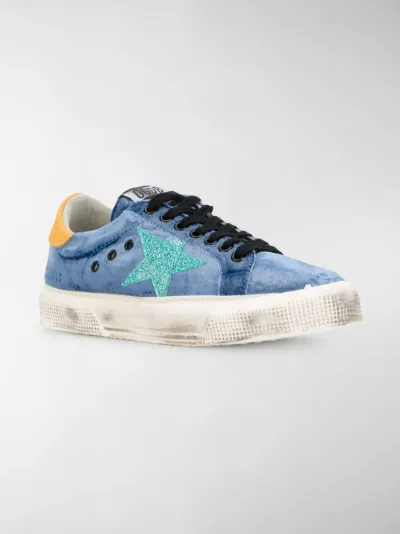golden goose blue velvet sneakers