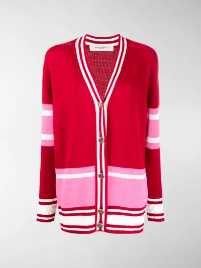 red and white striped cardigan