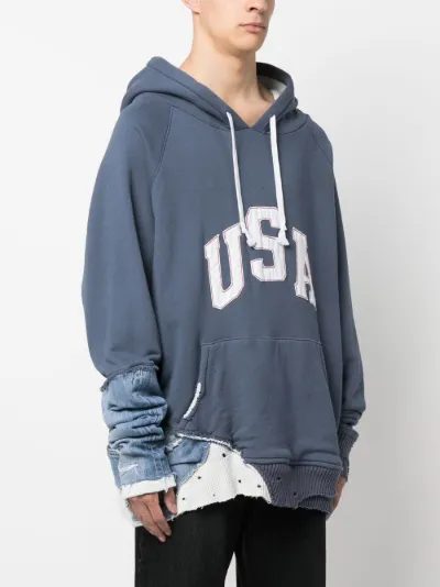 distressed-finish panelled hoodie | Greg Lauren | Eraldo.com