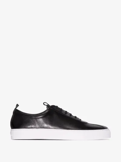black leather sneakers