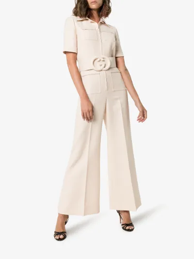 gucci wool silk belted jumpsuit