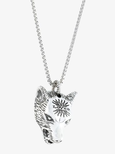 anger forest wolf head necklace in silver