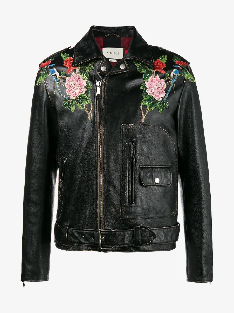 Gucci Angry Cat Embroidered Jacket Biker Jackets Browns Gucci Angry Cat Embroidered Jacket