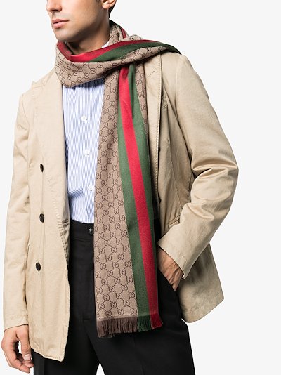 Gucci Beige Gg Jacquard Wool Scarf Browns