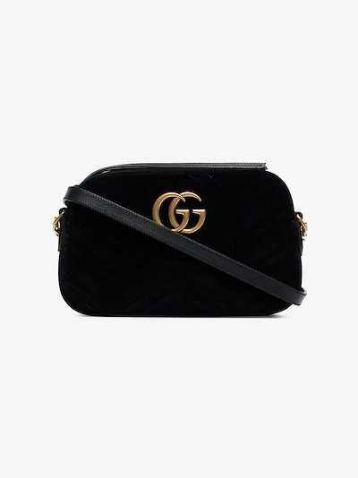 Gucci black GG Marmont velvet small shoulder bag | Browns