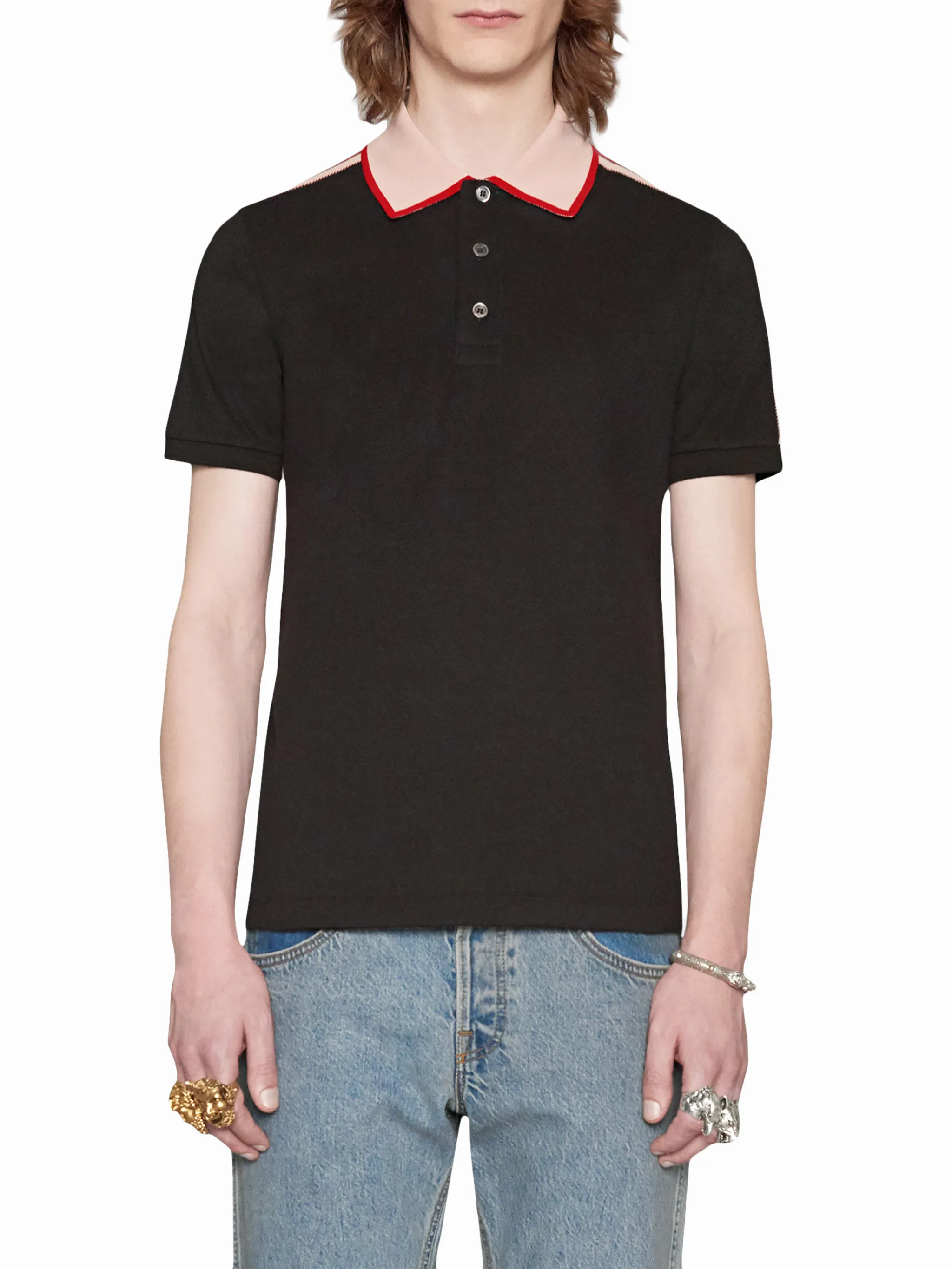 Black gucci stripe polo shirt on sale