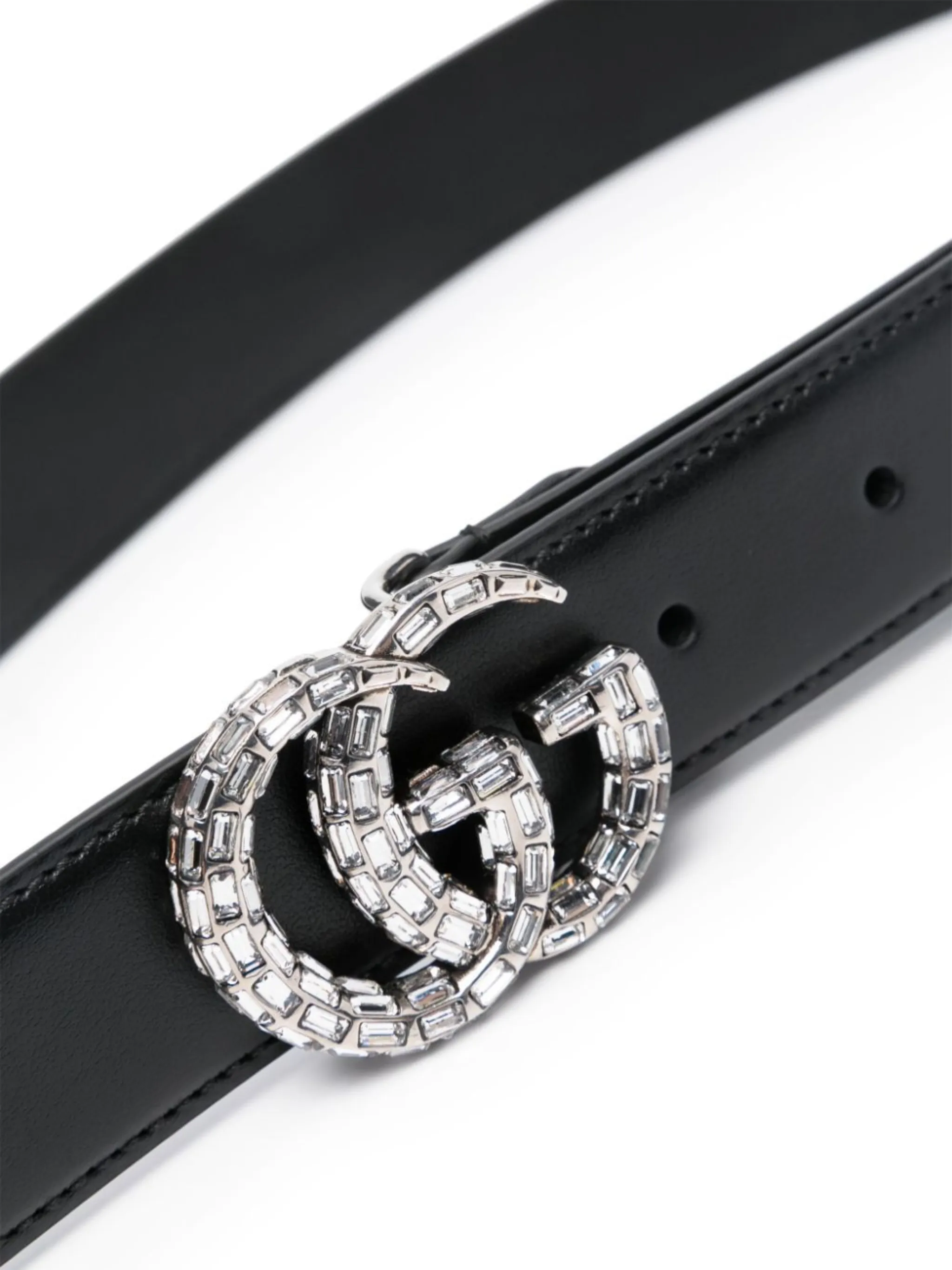 Gucci Leather Belt outlets with Crystal Double Buckle