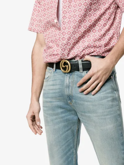 leather belt with interlocking g buckle