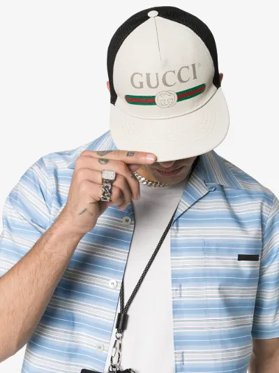 gucci print leather baseball hat