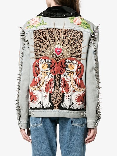 Gucci King Charles Spaniel studded denim jacket | Browns