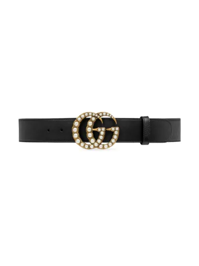 leather belt with pearl double g