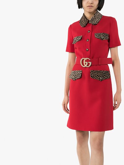 Leopard Print Detail Belted Dress Leopard Print Detail Belted Dress