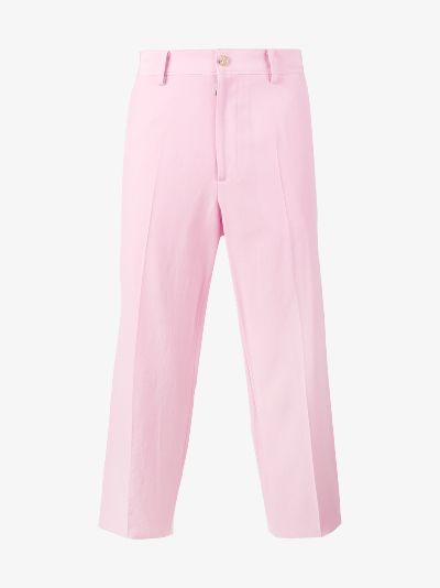 pink and white trousers