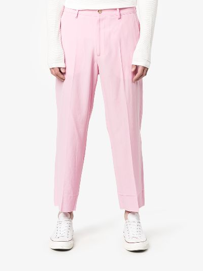 pink and white trousers