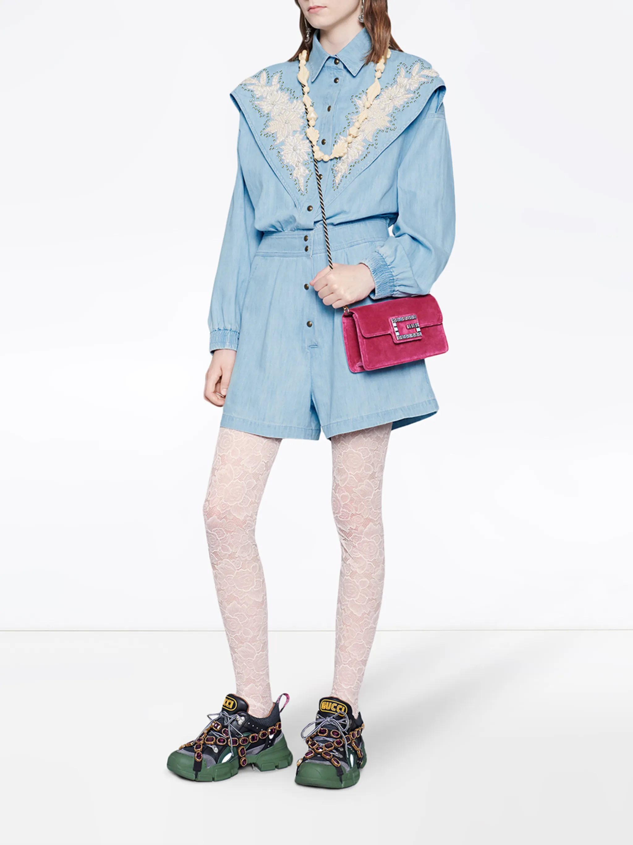 Gucci pink velvet Shoulder bag with Square G | Eraldo.com FR