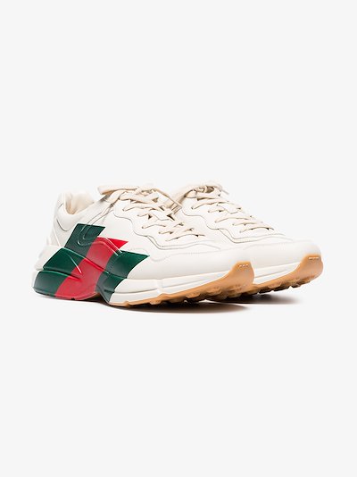 gucci rhyton web print leather sneaker