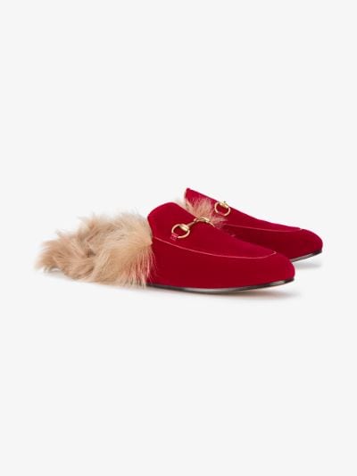 Gucci Red Princetown Velvet Fur Lined 