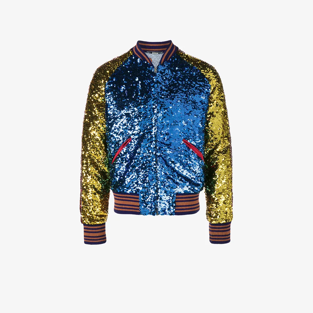 gucci men's blue sequin bomber jacket