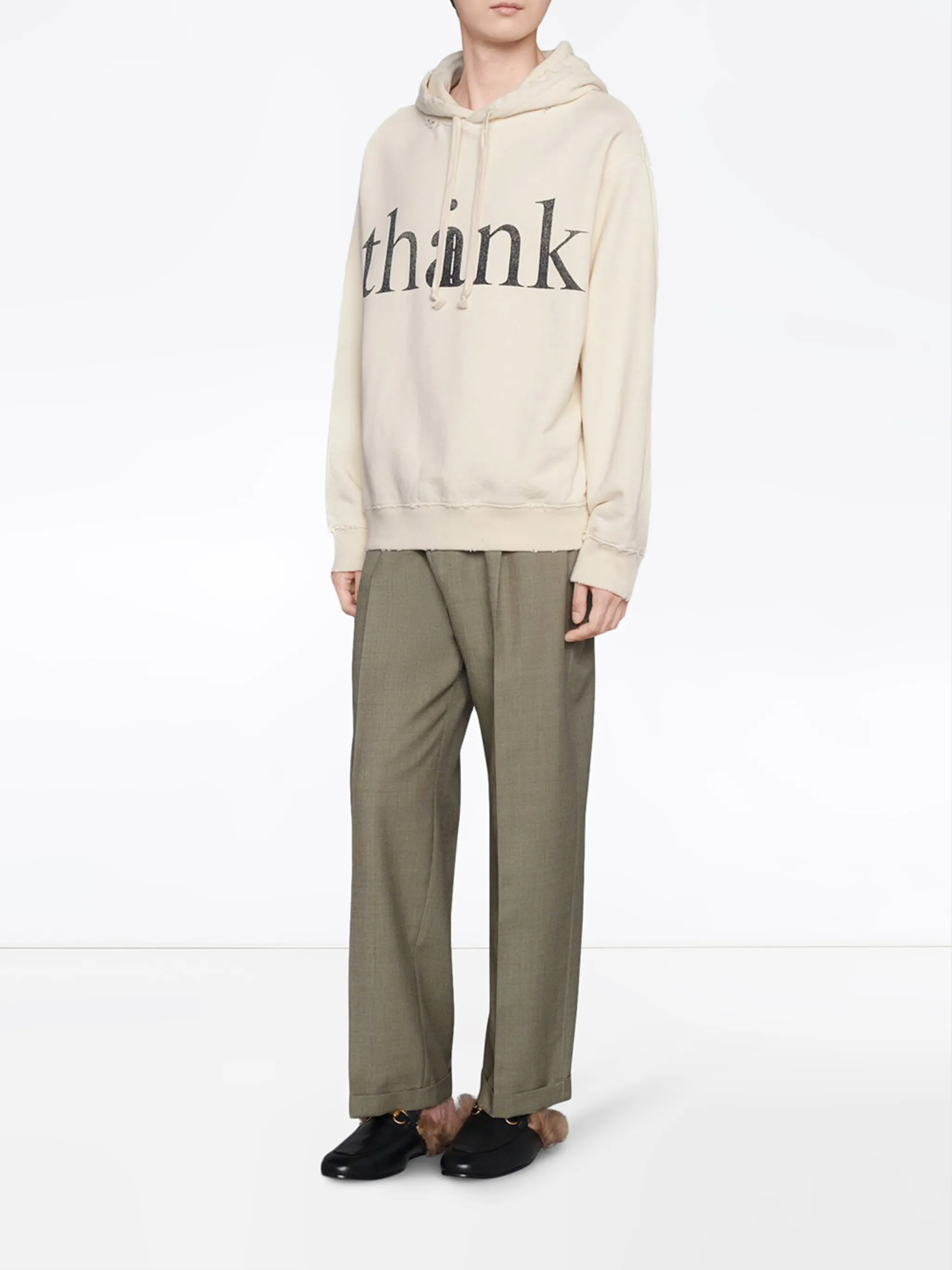 Gucci Think Thank print drawstring hoodie Eraldo US