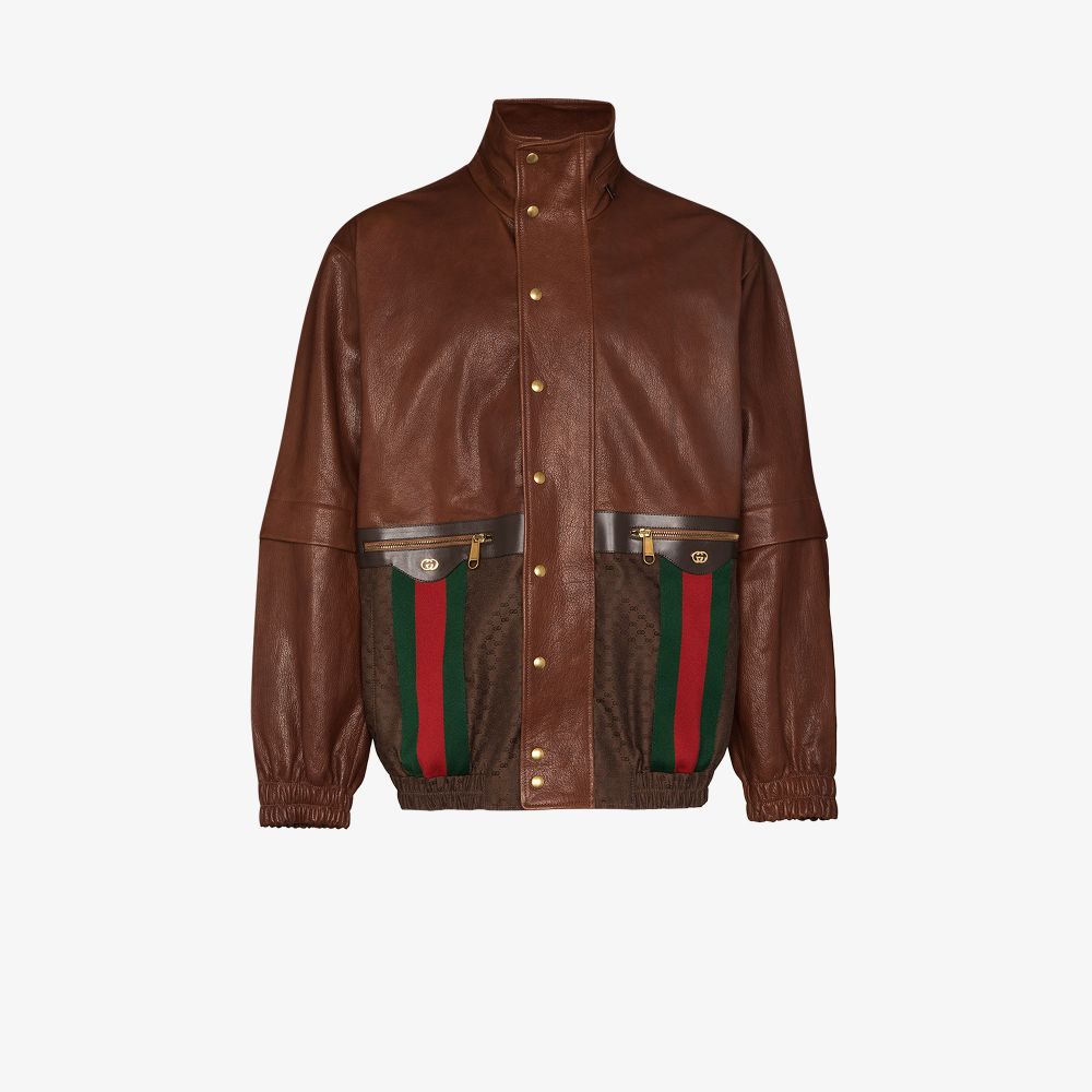 Gucci Web Stripe leather jacket | Browns