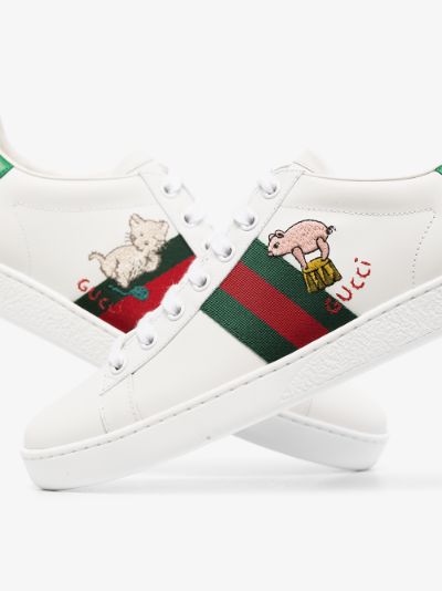 Gucci white new ace embroidered leather 