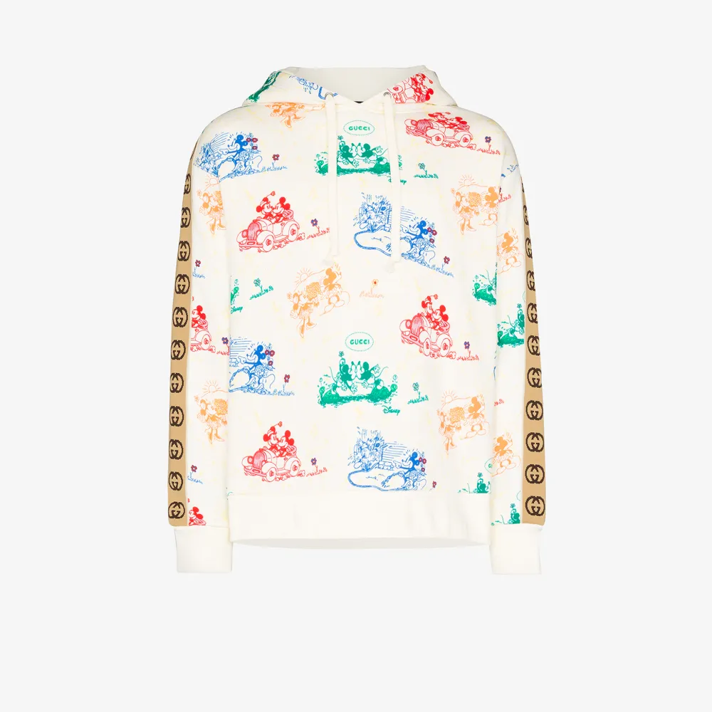 Gucci X Disney Mickey Mouse Print Cotton Hoodie Browns