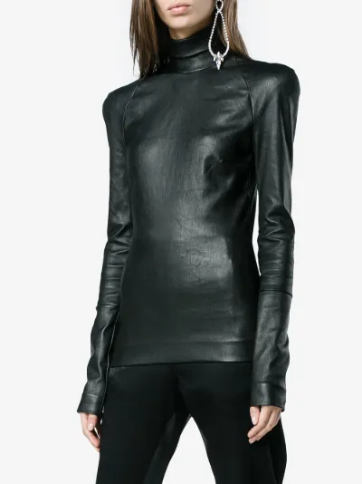 Haider Ackermann Black leather turtleneck long sleeve top | Browns